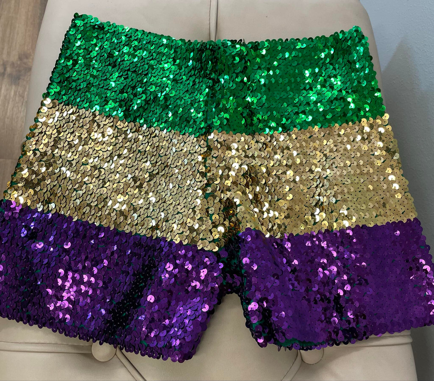 3 Tone Mardi Gras Sequin Shorts